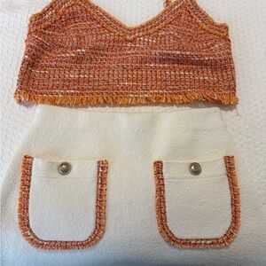 NWOT Maje Orange Knitted Tweed Crop Top With skirt